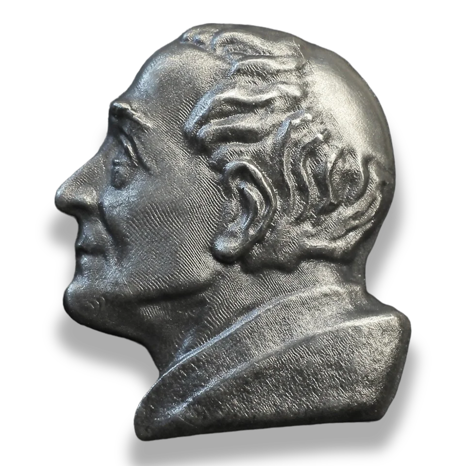 Ansteckpin mit dem Porträt von Franz Xaver Gruber